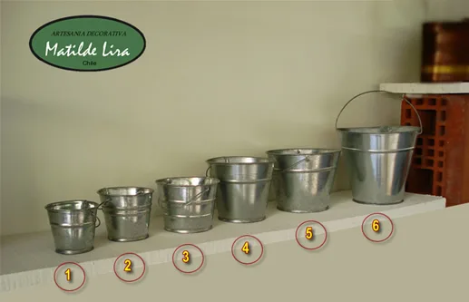 Baldes en Latón: Mini a Nº 3 - Códigos 1002 L, 1003 L, 1005 L, 1006 L, 1007 L, 1008 L - Artesanía Decorativa Matilde Lira