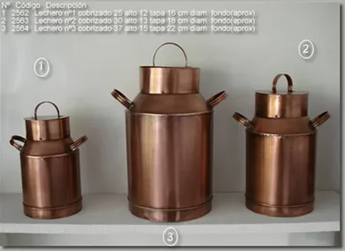 Lecheros Tradicionales Cobrizados (Nº 1, 2 y 3) - Códigos 1040 C, 1041 C, 1042 C - Artesanía Decorativa Matilde Lira